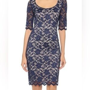 Alexia Admor Dress Blue Tan Womens Size S Lace Formal Dress BodyCon, NWT